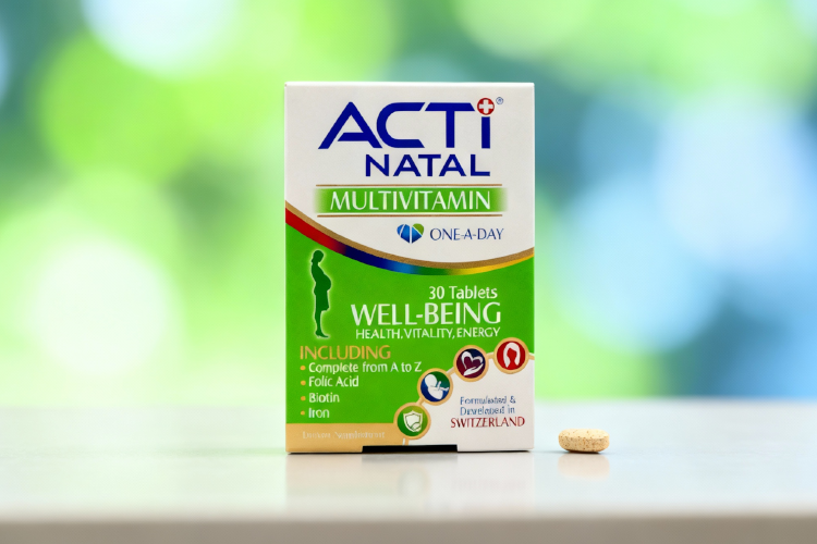 نمای نزدیک قرص اکتی ناتال برای حمایت از مادران باردار